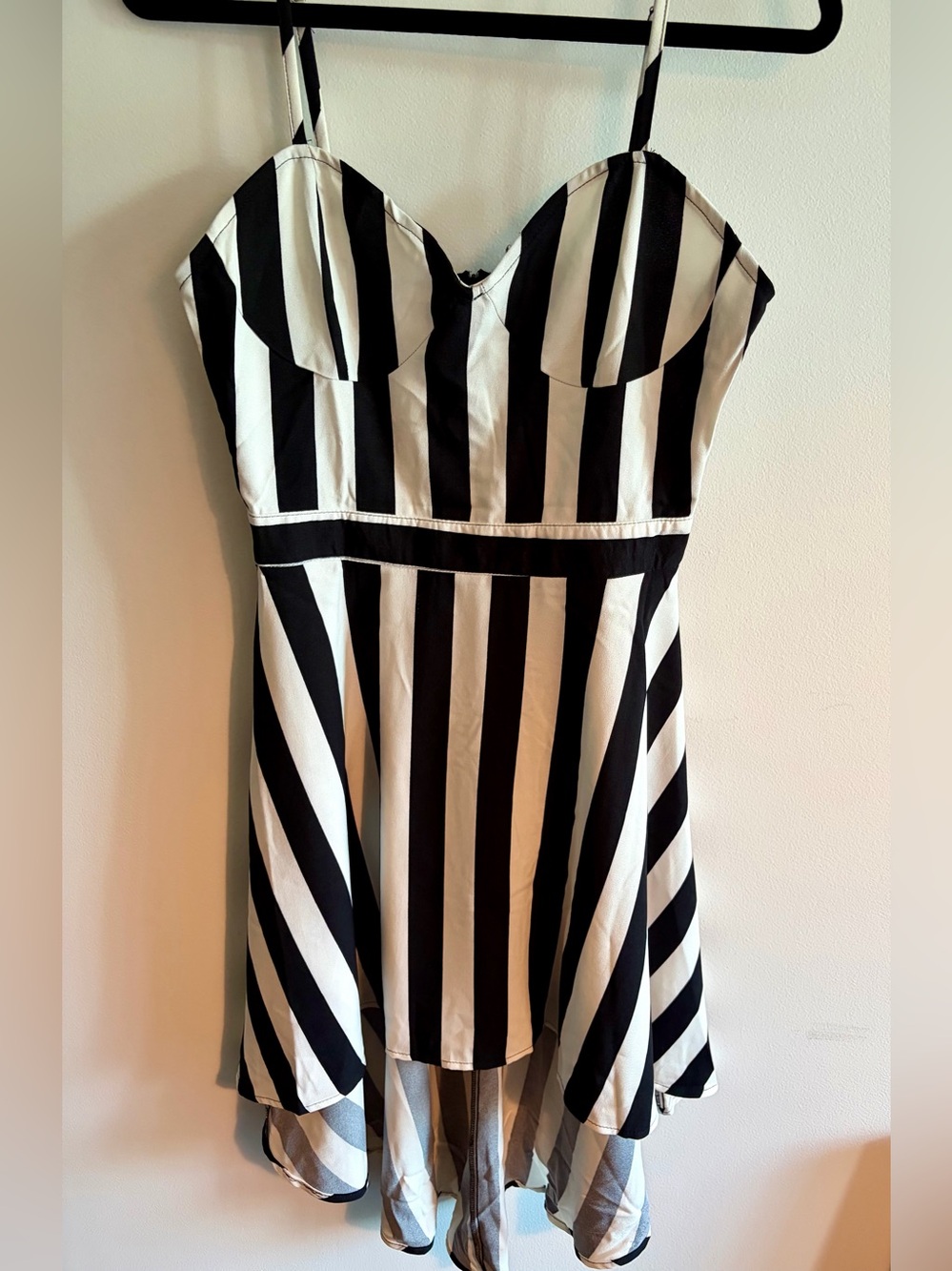 1950s Black & White Striped Spaghetti Strap Dress